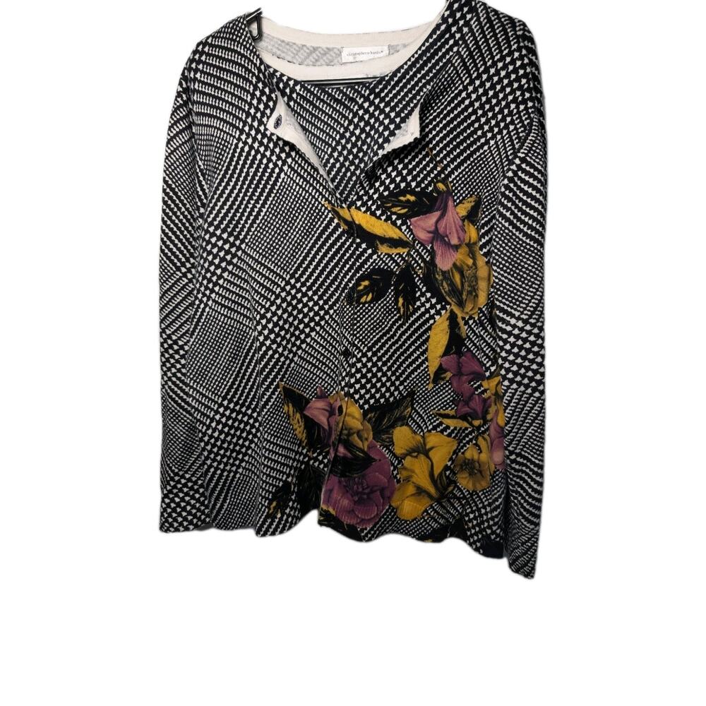CHRISTOPHER & BANKS Women's Cotton Twinset Cardigan Sweater Shirt Floral Size XL
